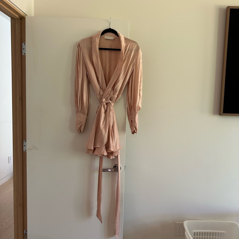 Zimmermann Silk Wrap Mini Dress Blush Pink Blouse